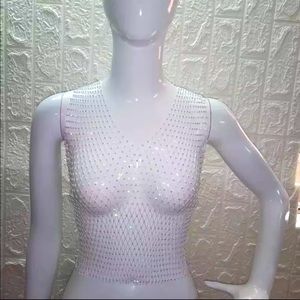 Sexy crystal rhinestone mesh top